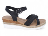 BLK VGN LTHR WEAVE WEDGE