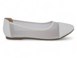 WHT VGN LTHR MESH TOE CAP FLAT