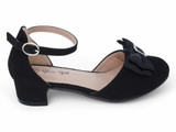 GIRL BLK NUBK GLTR BOW HEEL