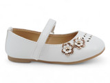 BABY WHT PU FLOWER SHOE
