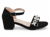 GIRL OPEN BLK FLWR STRAP HEEL