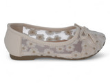GIRLS WHITE MESH FLORAL FLATS