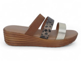 GLD/CHTH PU 3 BND SANDAL WEDGE