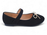 GIRLS BLACK NUBUCK BOW FLAT