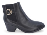 BLK VGN LTHR ELSTC HEEL BOOTIE