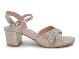 GLD SHMMR CRSS STRAP HEEL