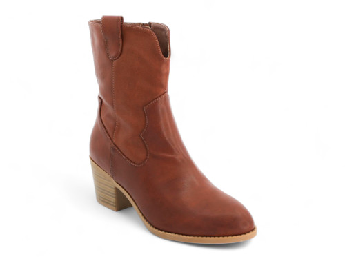 BRWN PU PLAIN TOE COWGIRL BOOT