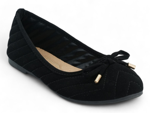 BLK PU ZIG ZAG QUILT BALLERINA