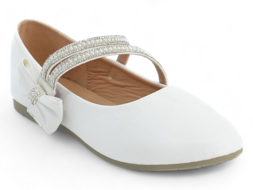 GIRLS WHITE STUD STRPS FLAT