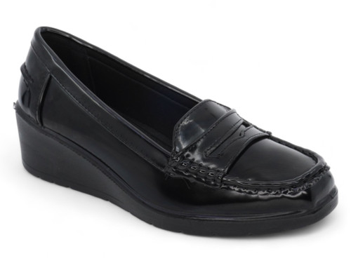 BLK PATNT PENNY LOAFER WEDGE