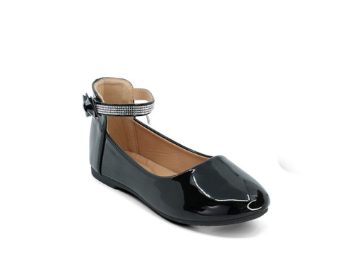 GIRLS BLK PAT STUDDED STRP FLT