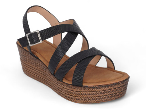 BLK PU CROC STRAPPY  WEDGE