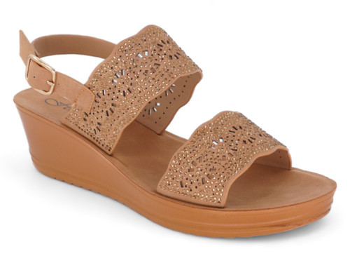 TAN DOUBLE STRAP WEDGE W GEMS