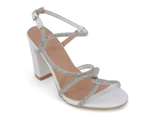 WHITE PU BLING TWISTED HEEL