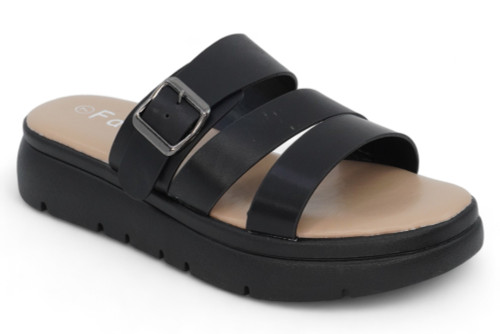 BLK PU PLATFORM SLIDE SANDAL