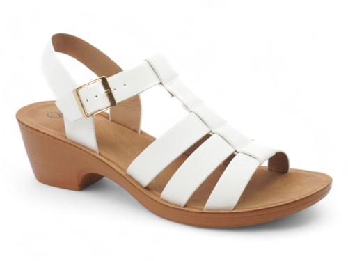 WHT PU GLADIATOR MINI HEEL