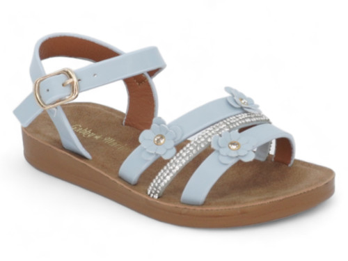 TOD BLUE STUD FLWR STRPY SNDAL