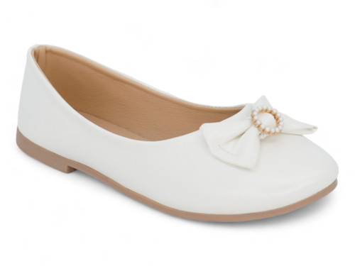 GIRLS WHT PEARL BOW FLAT
