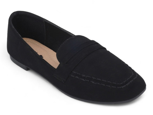BLK FAUX SUEDE SQ TOE MOCCSN