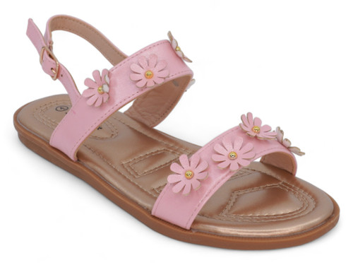 GIRL PINK DBLE STRP FLWR SNDAL