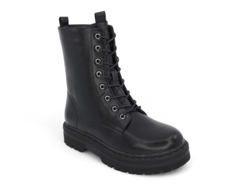 GIRLS BLK PU COMBAT BOOT
