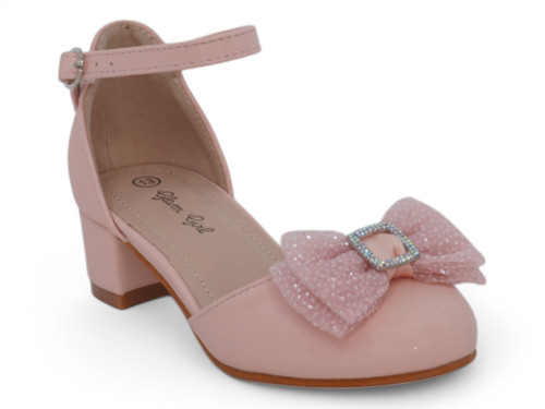 GIRL PINK PU GLITT BOW HEEL