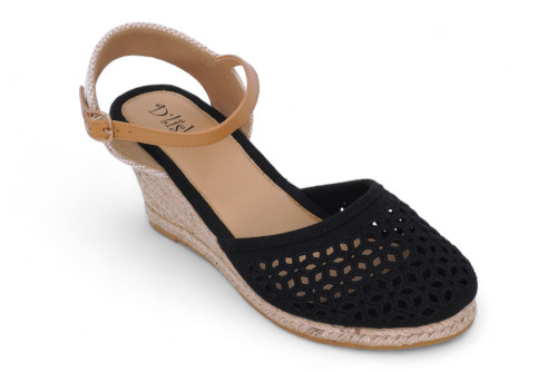 BLK EMBROIDERED WEDGE ESPADRIL