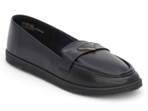 BLK VEAGN LEATHR TRENDY FLAT