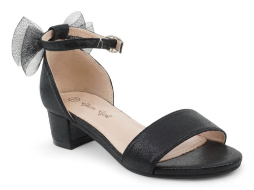 GIRL BLK NUBK BOW BACK HEEL