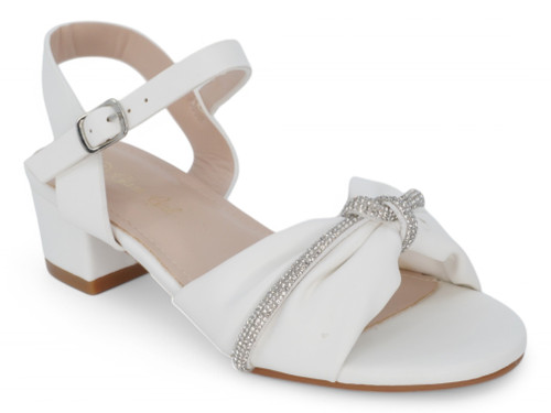 GIRL WHT PU TWIST STONE HEEL