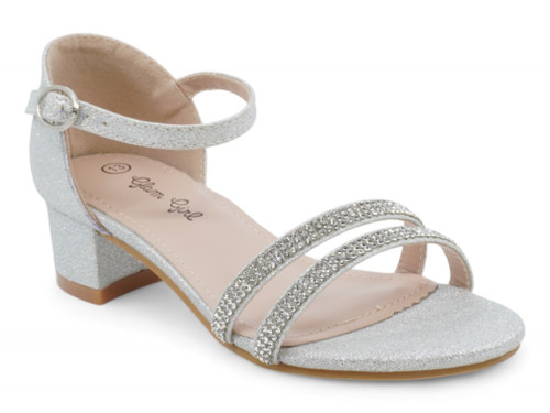 GIRL SILV TWO STONE PANEL HEEL