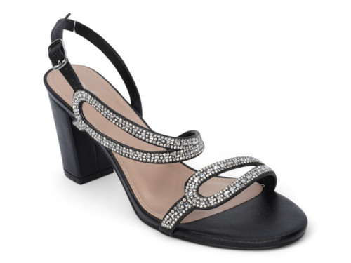 BLK VGN LTHR BLING HEEL
