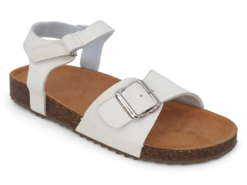 GIRL WHT PU BUCKLD SANDAL