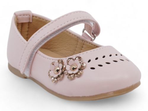 BABY PINK PU FLOWER STRAP SHOE