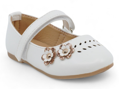 BABY WHT PU FLOWER SHOE