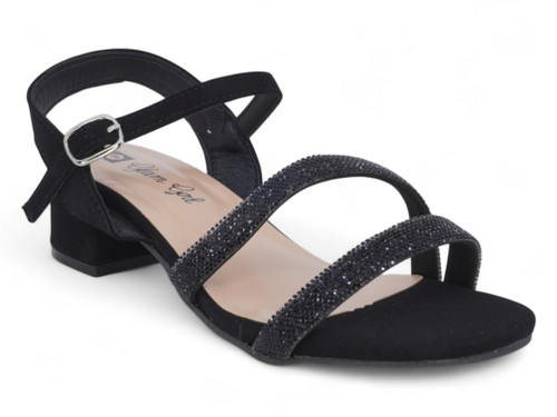GIRLS BLACK DBL STRAP HEEL