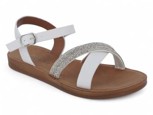 GIRL WHT PU 2 JEWEL STRP SNDL