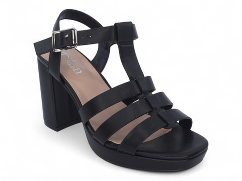 BLK PU GLADIATOR PLATFORM HEEL