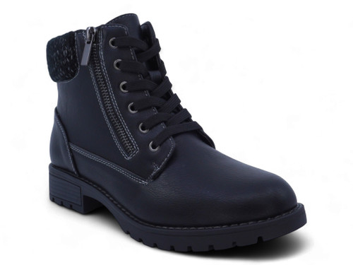 BLK VGN LTHR RUSTIC CMBT BOOT