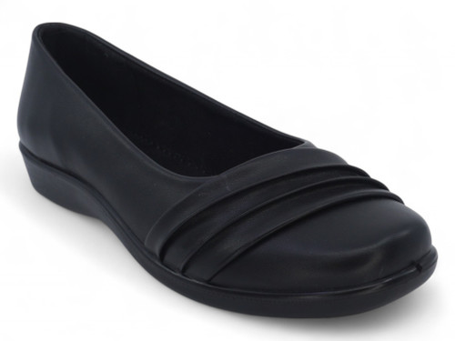 BLK VGN LTHR PLEATED SCH SH