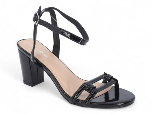 BLACK PAT CHAIN LINK HEEL
