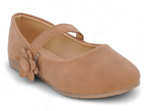 GIRLS BROWN NUBUCK FLOWER FLAT