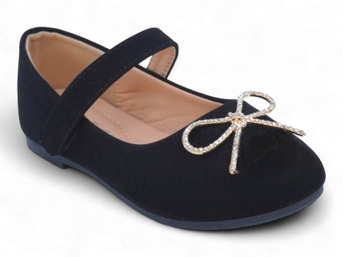 GIRLS BLACK NUBUCK BOW FLAT