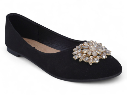 BLK FAUX SUEDE GEM BALLERINA