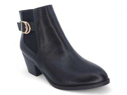 BLK VGN LTHR ELSTC HEEL BOOTIE