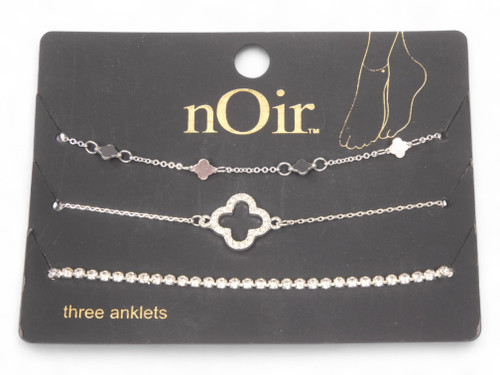 Silver Clover Anklet Set