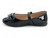 GIRLS BLACK PAT BOW HEART FLAT