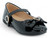 GIRLS BLACK PAT BOW HEART FLAT