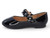 BLK PATENT FLWR STRAP MJ FLAT