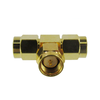 C3298 SMA T Adapter M-M-M 6Ghz 5 in-lbs Au Plated Brass